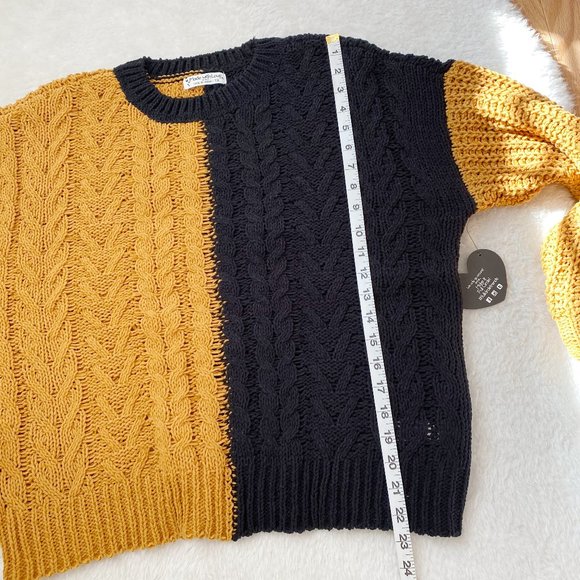 Made with Love Women's Chunky knit Two-Tone Sweater, Yellow/Black, Size 1X - Picture 5 of 7